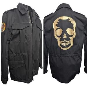 Zadig & Voltaire Kayak Noir Black Gold Skull Military Jacket Womens Small 36